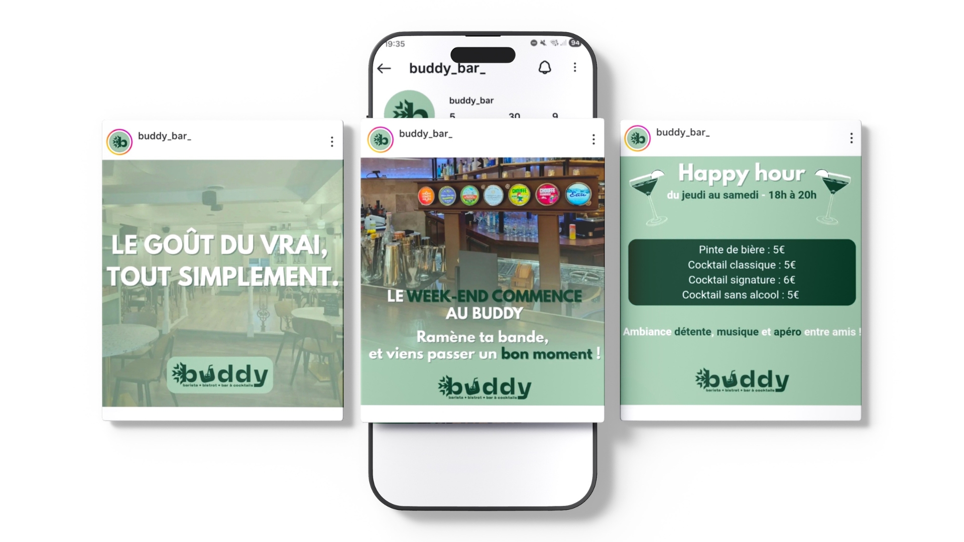 Posts réseaux sociaux Buddy Bar